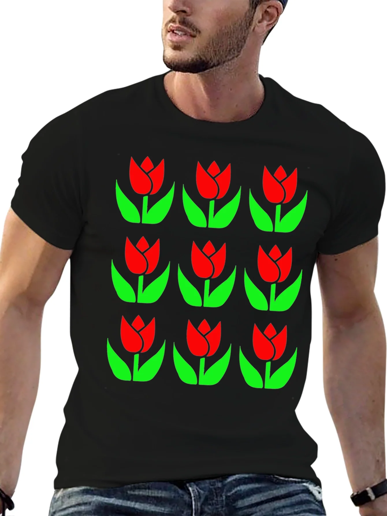 Tulip Pattern Black T-Shirt