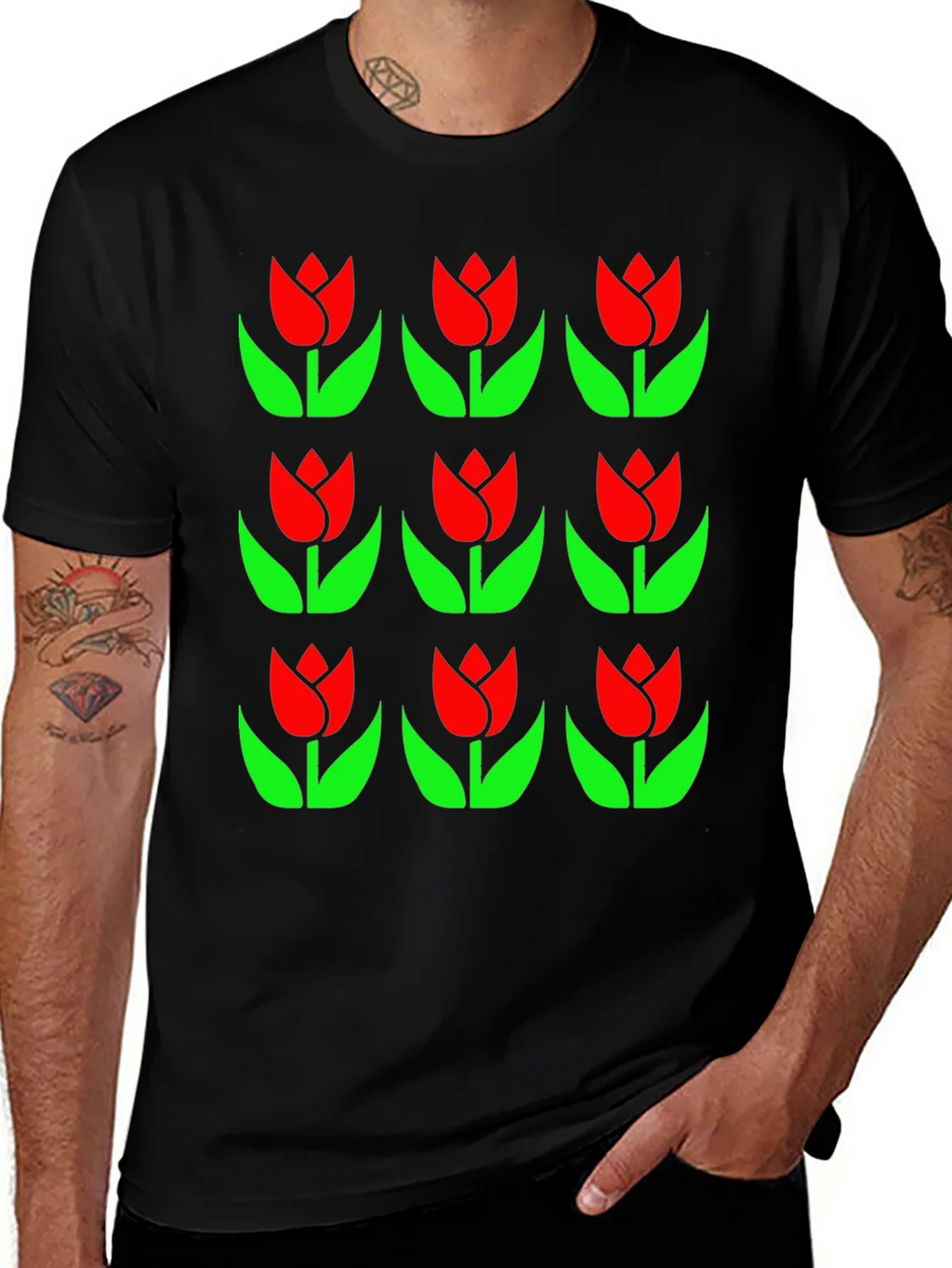 Tulip Pattern Black T-Shirt