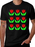 Tulip Pattern Black T-Shirt