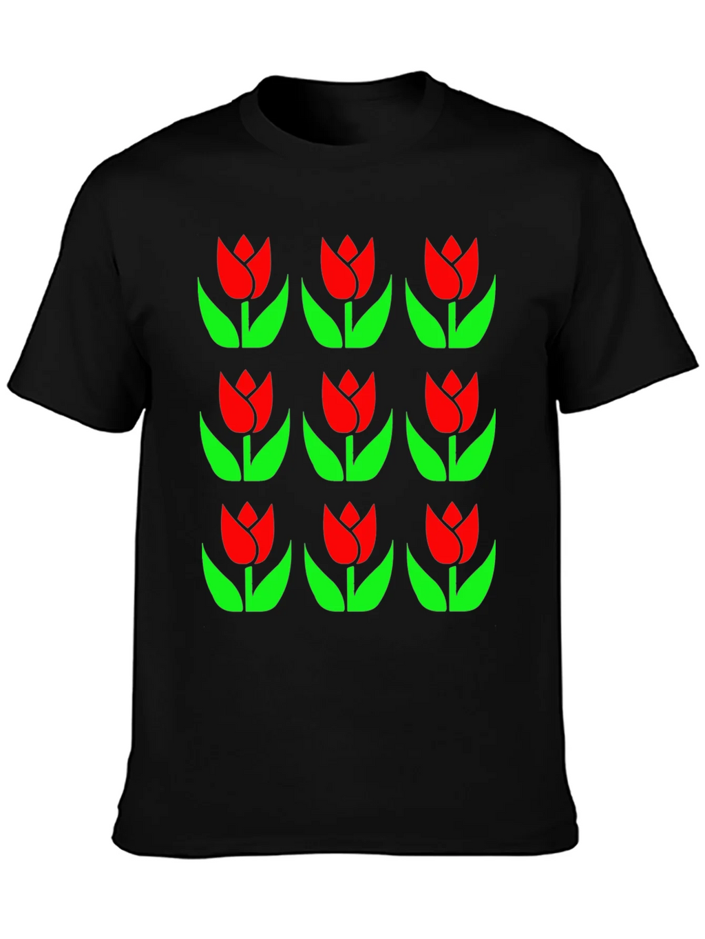 Tulip Pattern Black T-Shirt