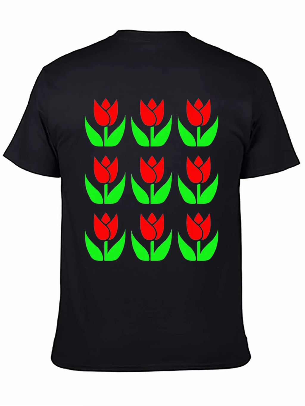 Tulip Pattern Black T-Shirt