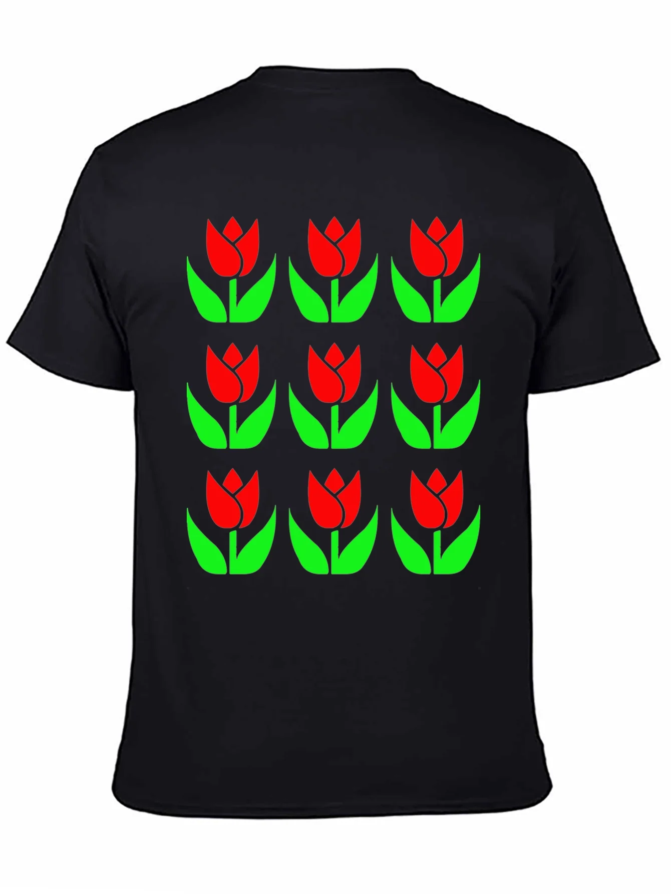 Tulip Pattern Black T-Shirt