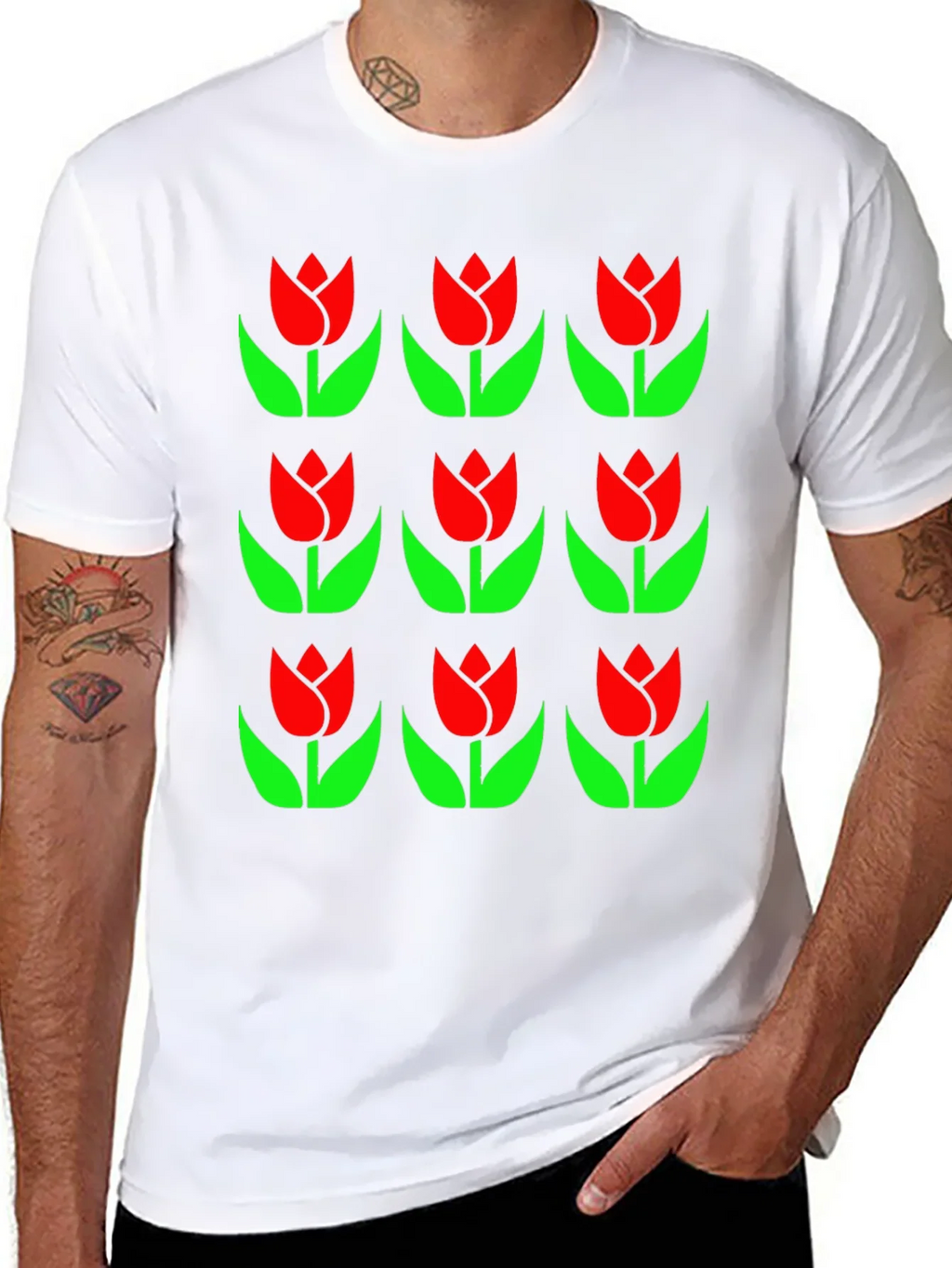 Tulip Pattern Black T-Shirt