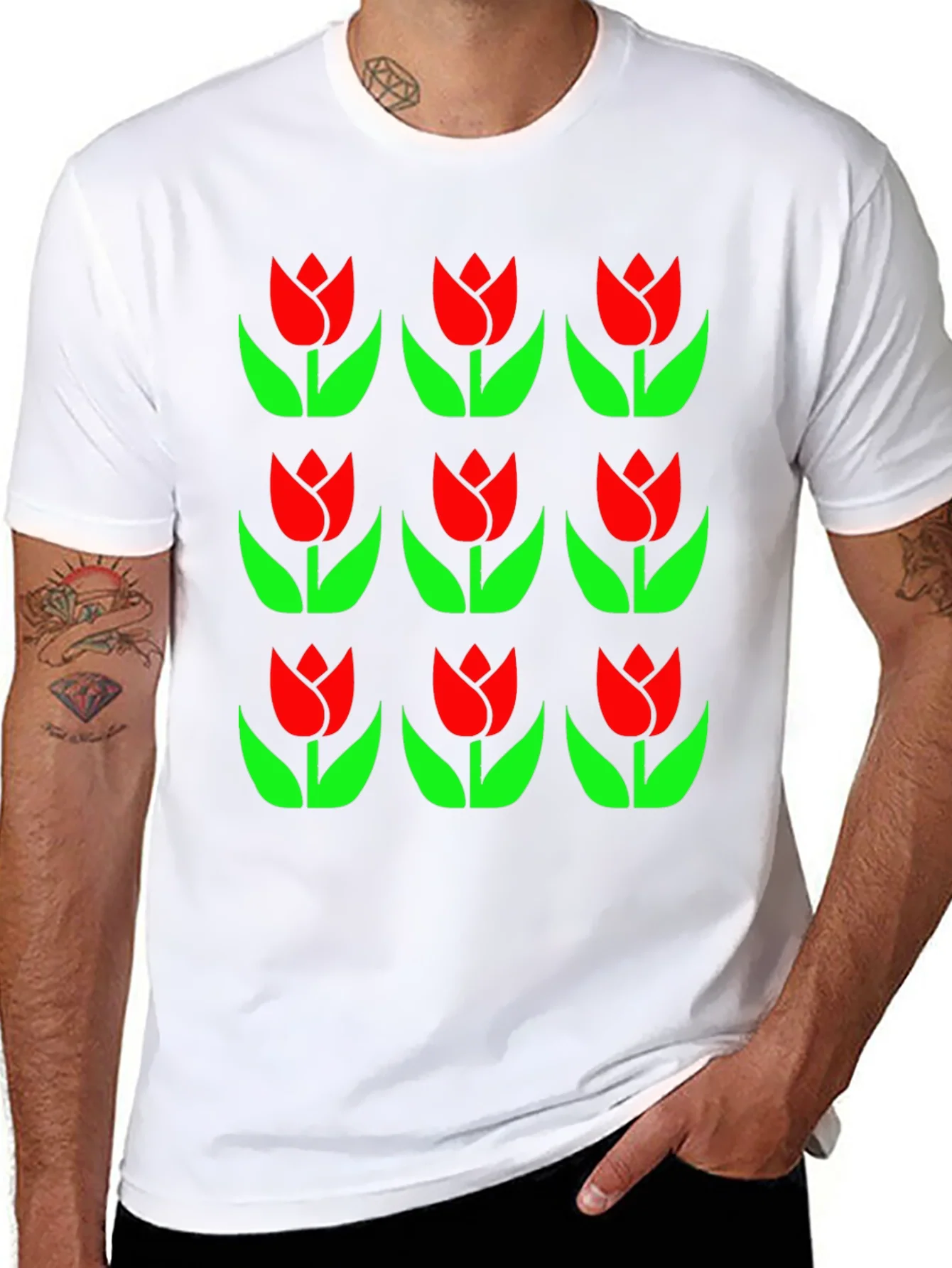 Tulip Pattern Black T-Shirt