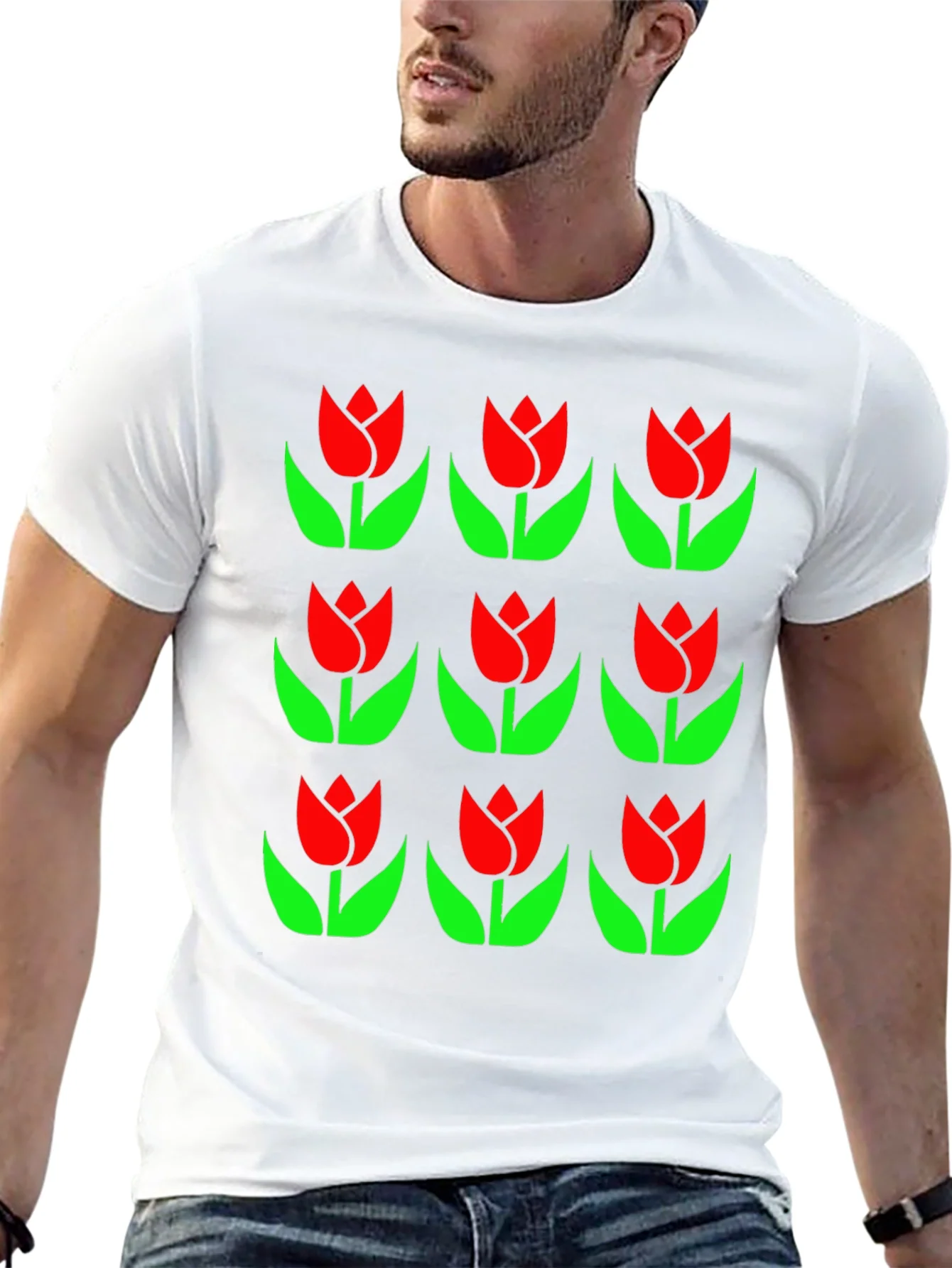 Tulip Pattern Black T-Shirt