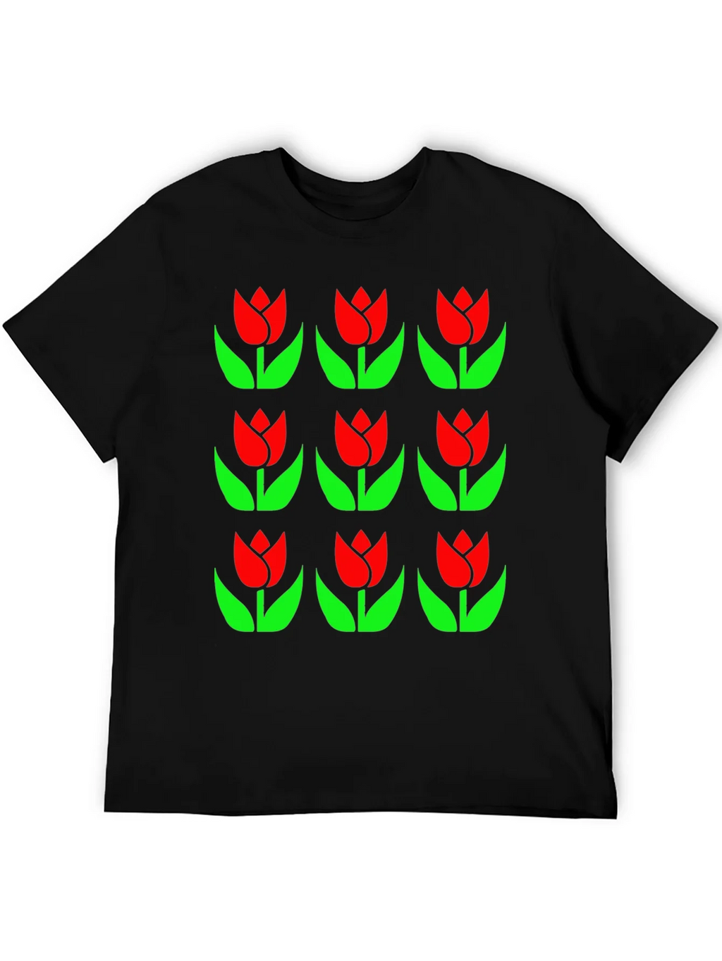 Tulip Pattern Black T-Shirt