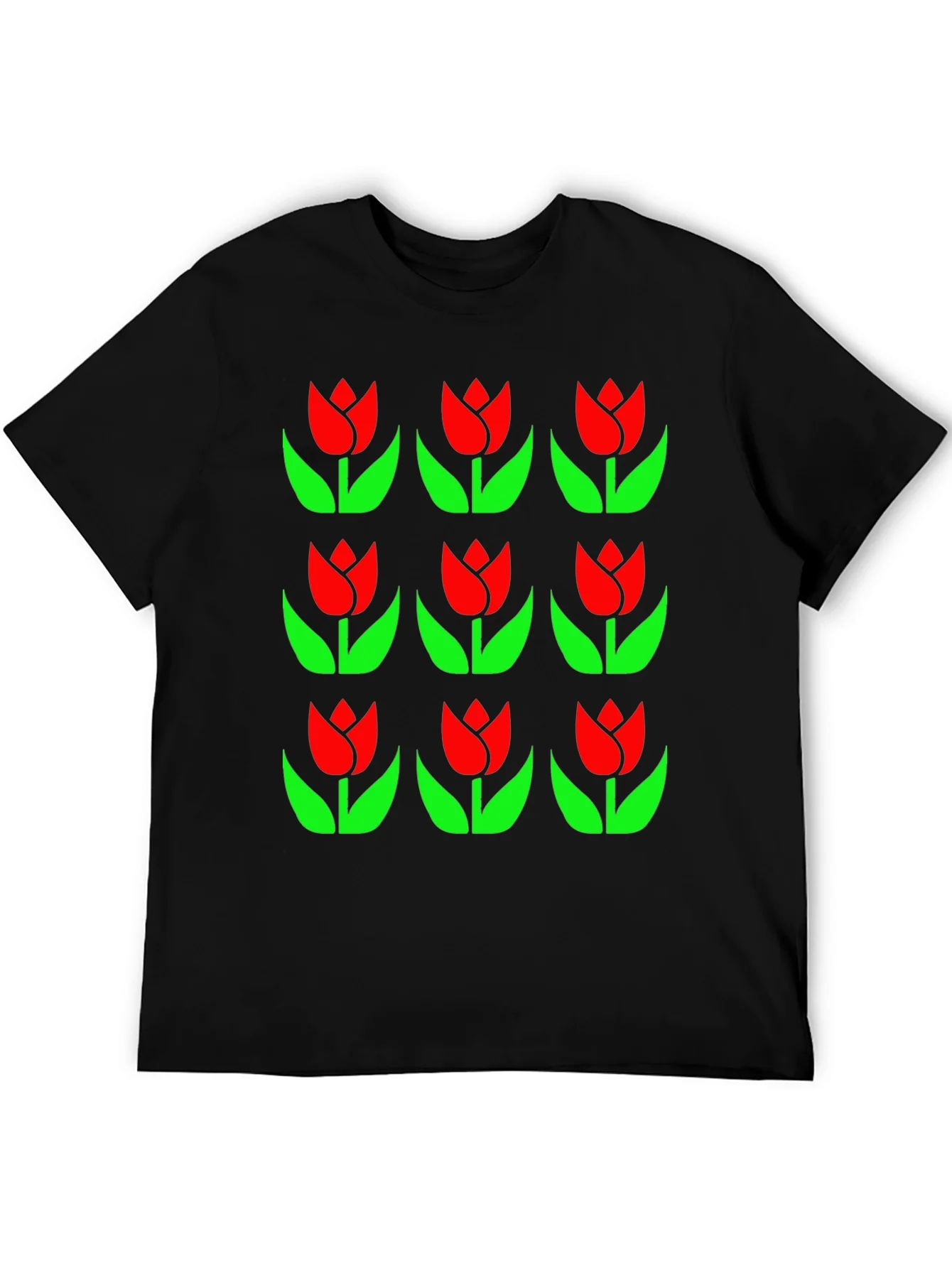 Tulip Pattern Black T-Shirt