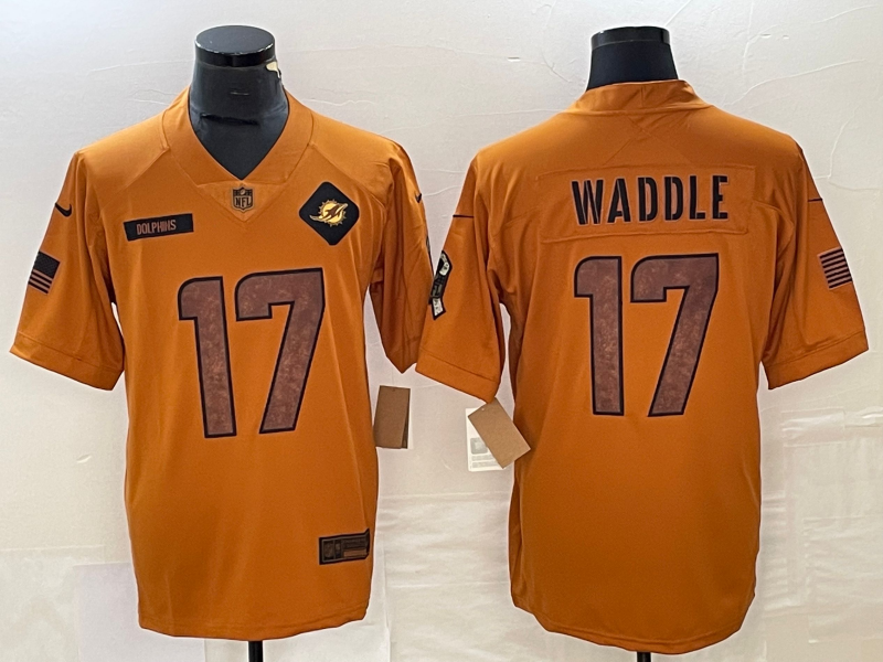 Men's Miami Dolphins Jaylen Waddle #17 Brown 2023 Salute To Service Limited jersey