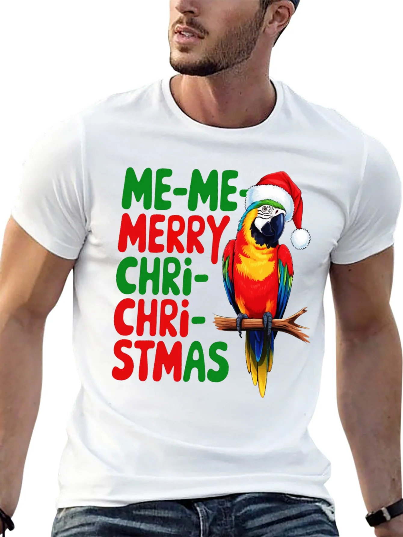 Me-Me Merry Christmas Parrot Graphic Tee
