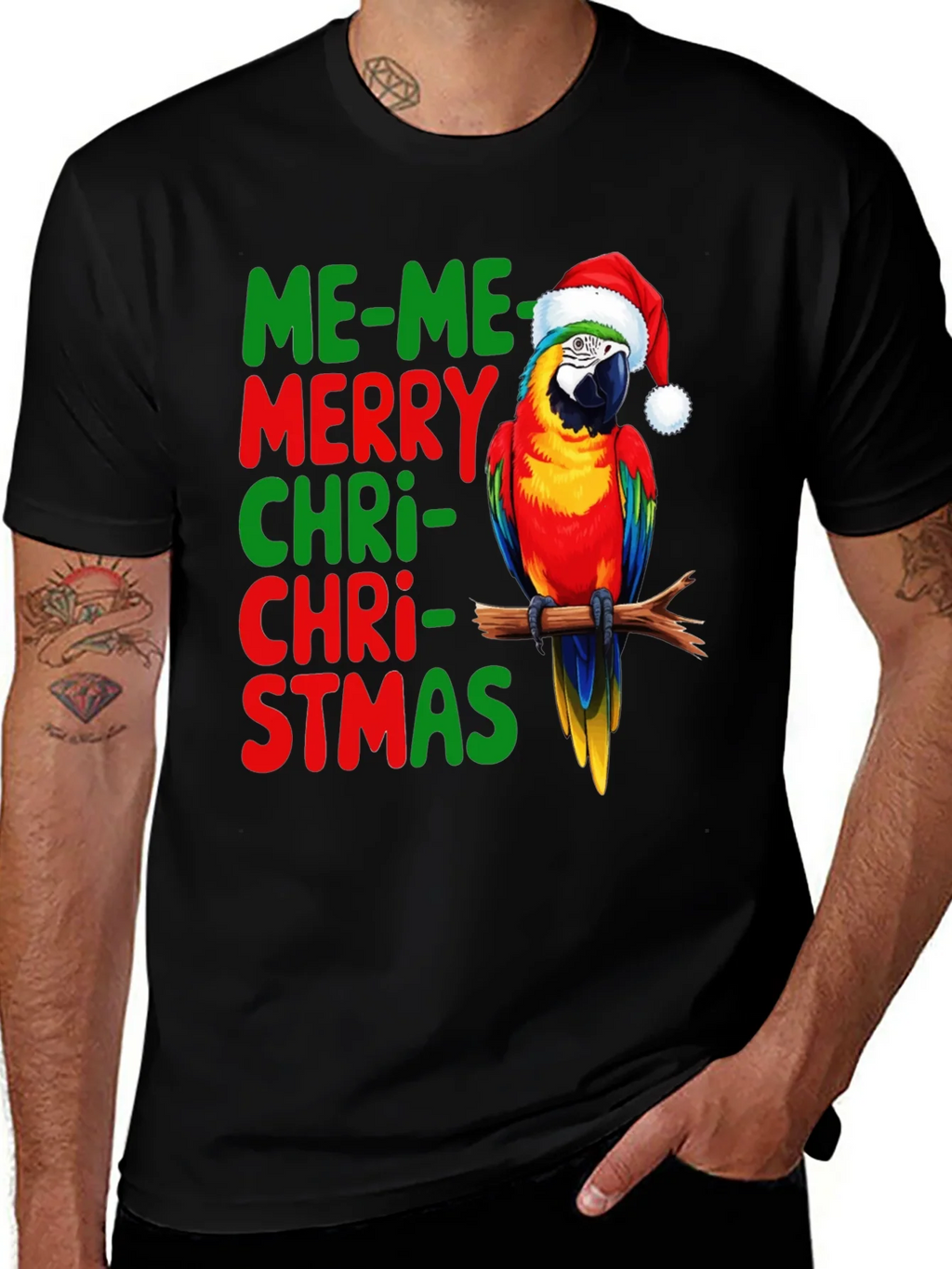 Me-Me Merry Christmas Parrot Graphic Tee