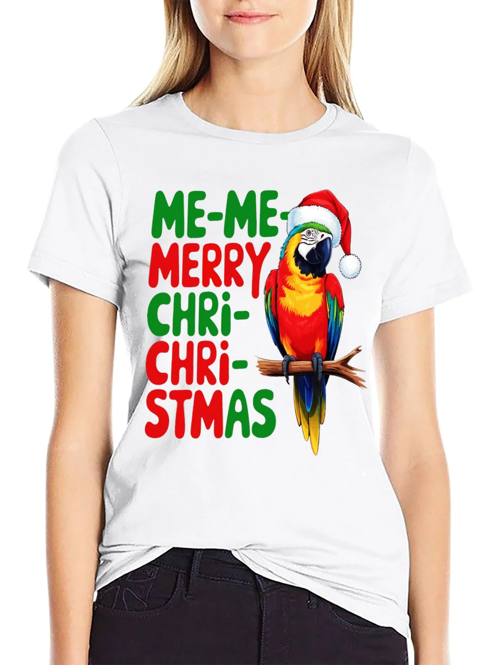 Me-Me Merry Christmas Parrot Graphic Tee