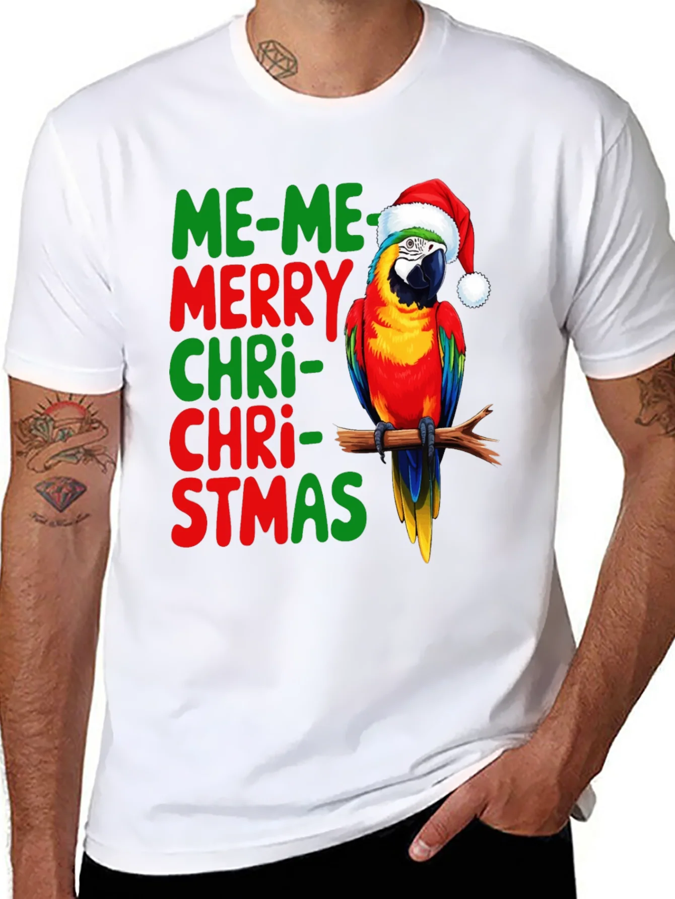 Me-Me Merry Christmas Parrot Graphic Tee