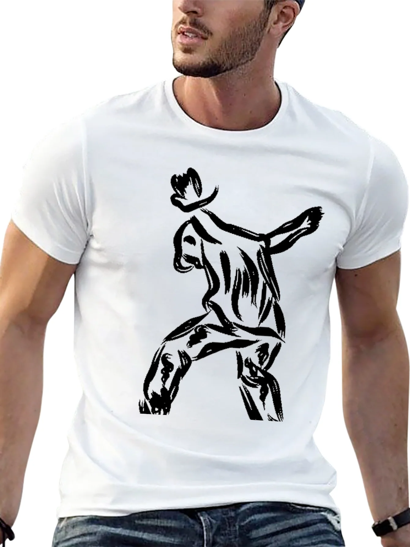 Stylish Black T-Shirt with Abstract Cowboy Print