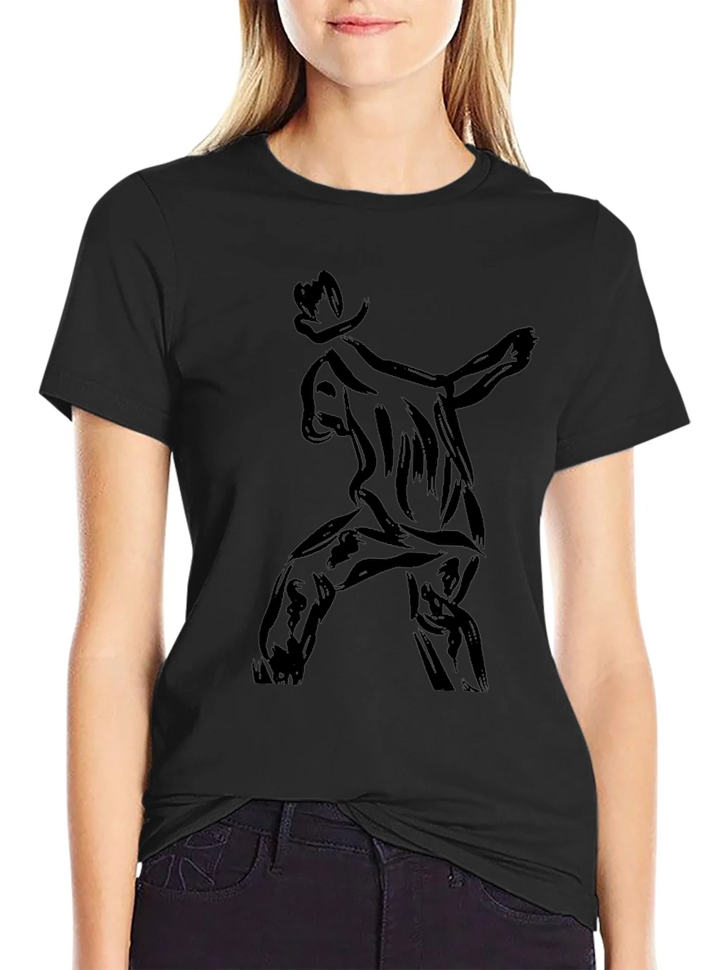 Stylish Black T-Shirt with Abstract Cowboy Print