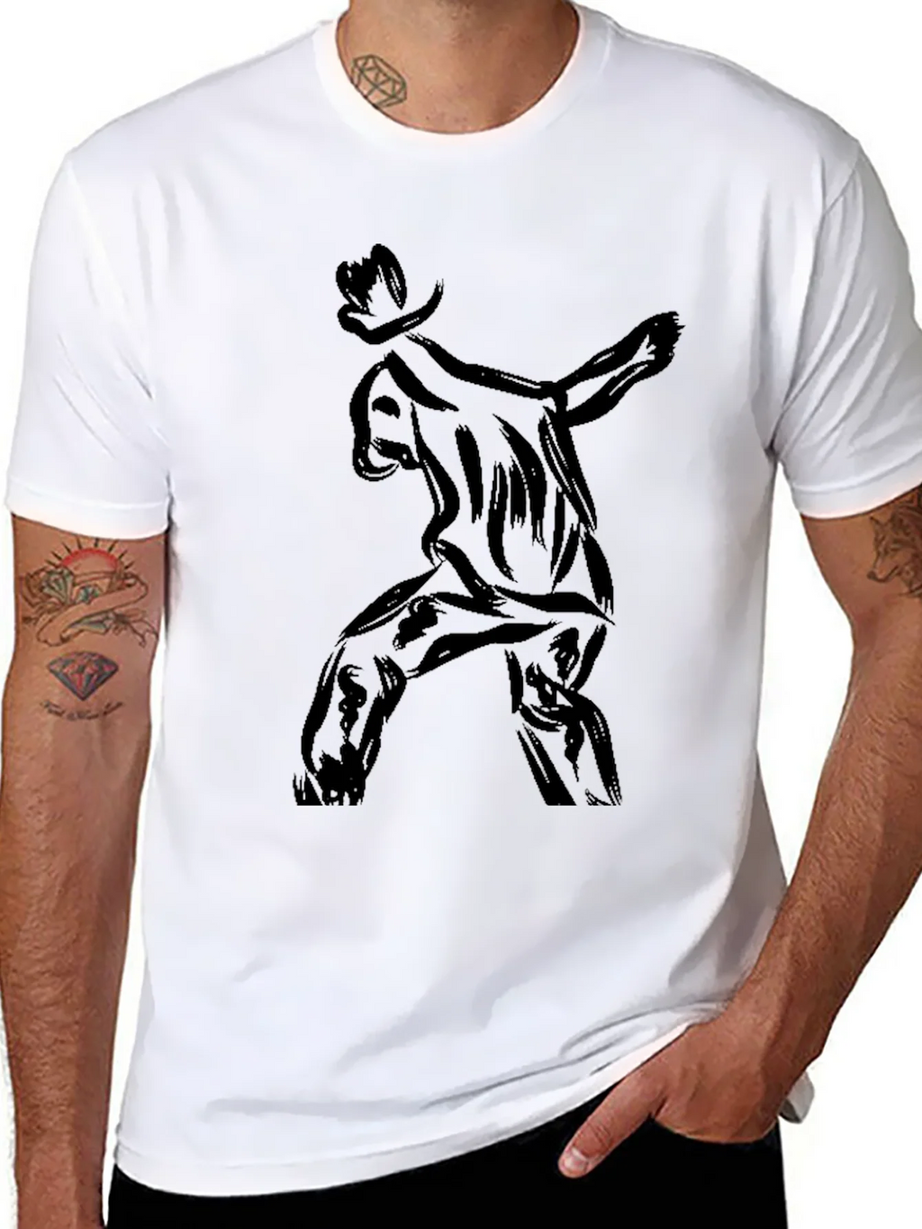 Stylish Black T-Shirt with Abstract Cowboy Print
