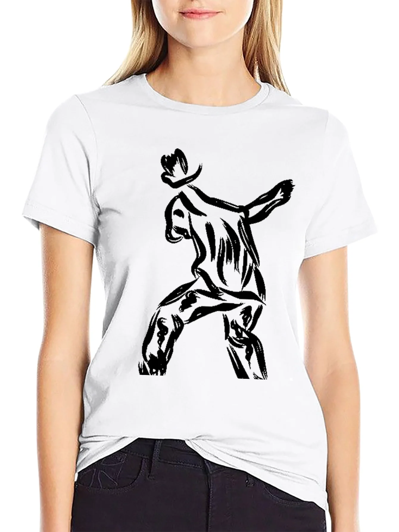 Stylish Black T-Shirt with Abstract Cowboy Print