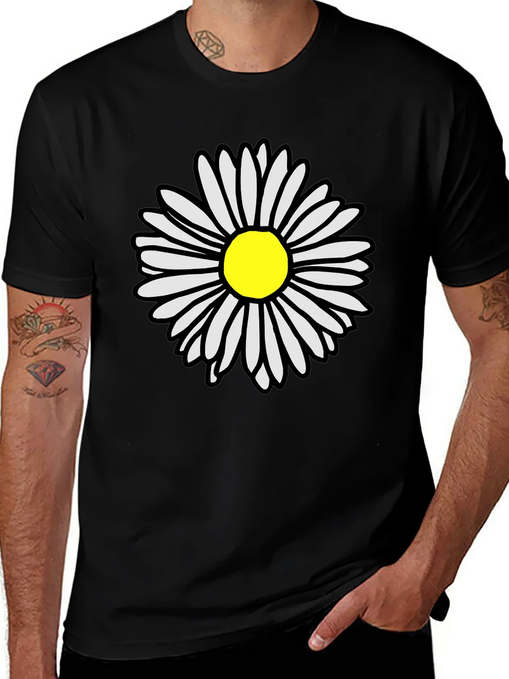 Daisy Flower Graphic Tee - Casual Black T-Shirt