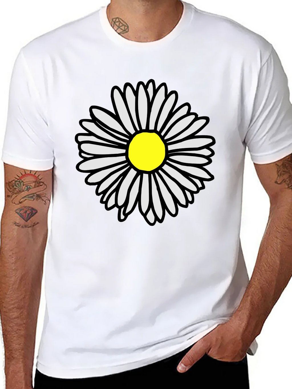 Daisy Flower Graphic Tee - Casual Black T-Shirt