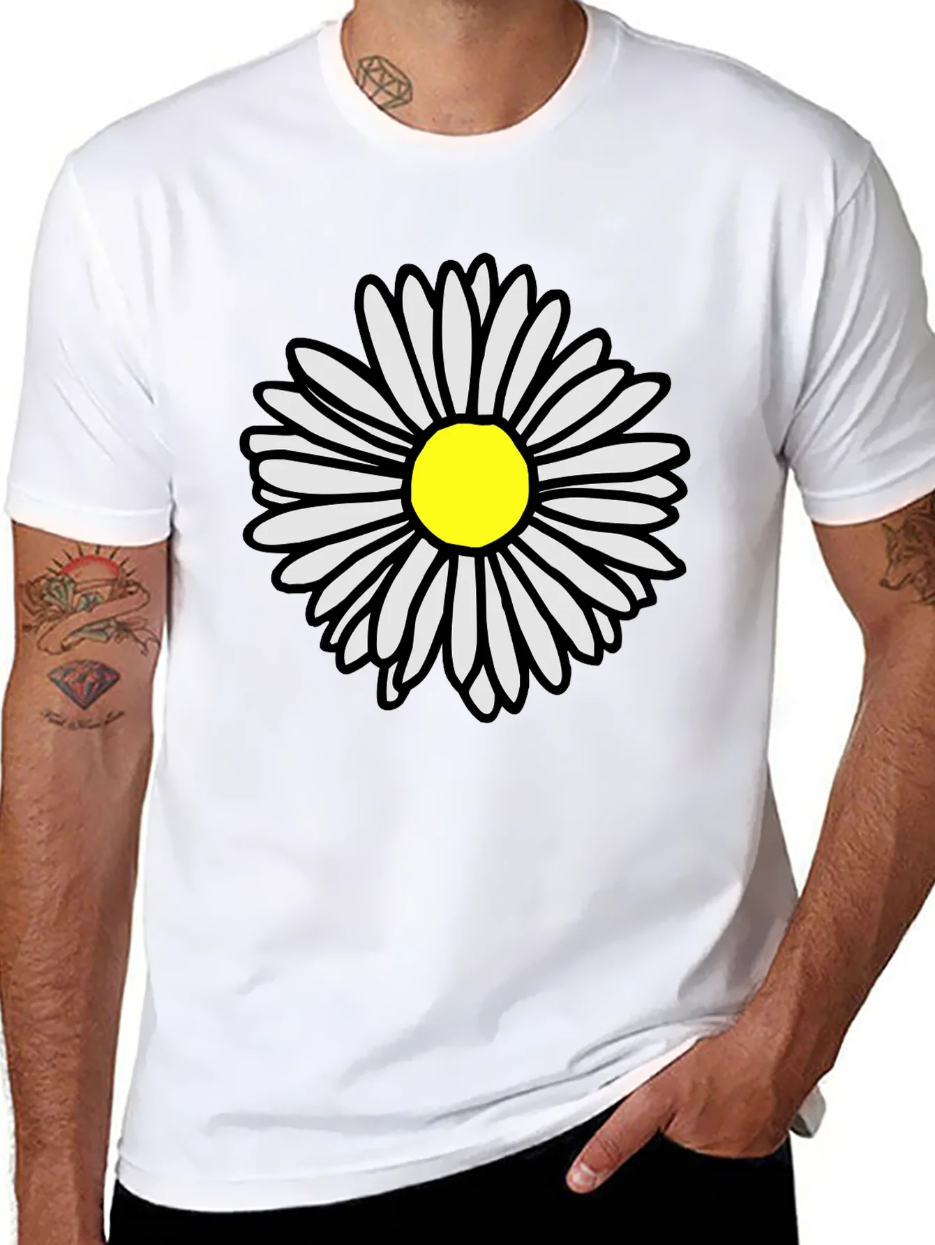 Daisy Flower Graphic Tee - Casual Black T-Shirt
