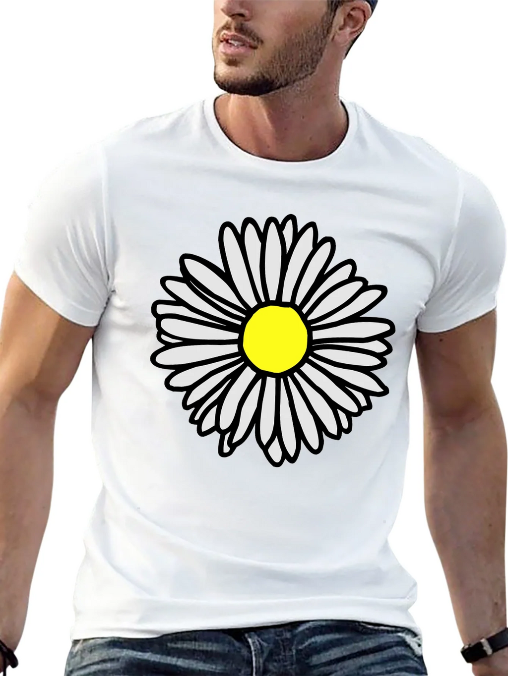 Daisy Flower Graphic Tee - Casual Black T-Shirt