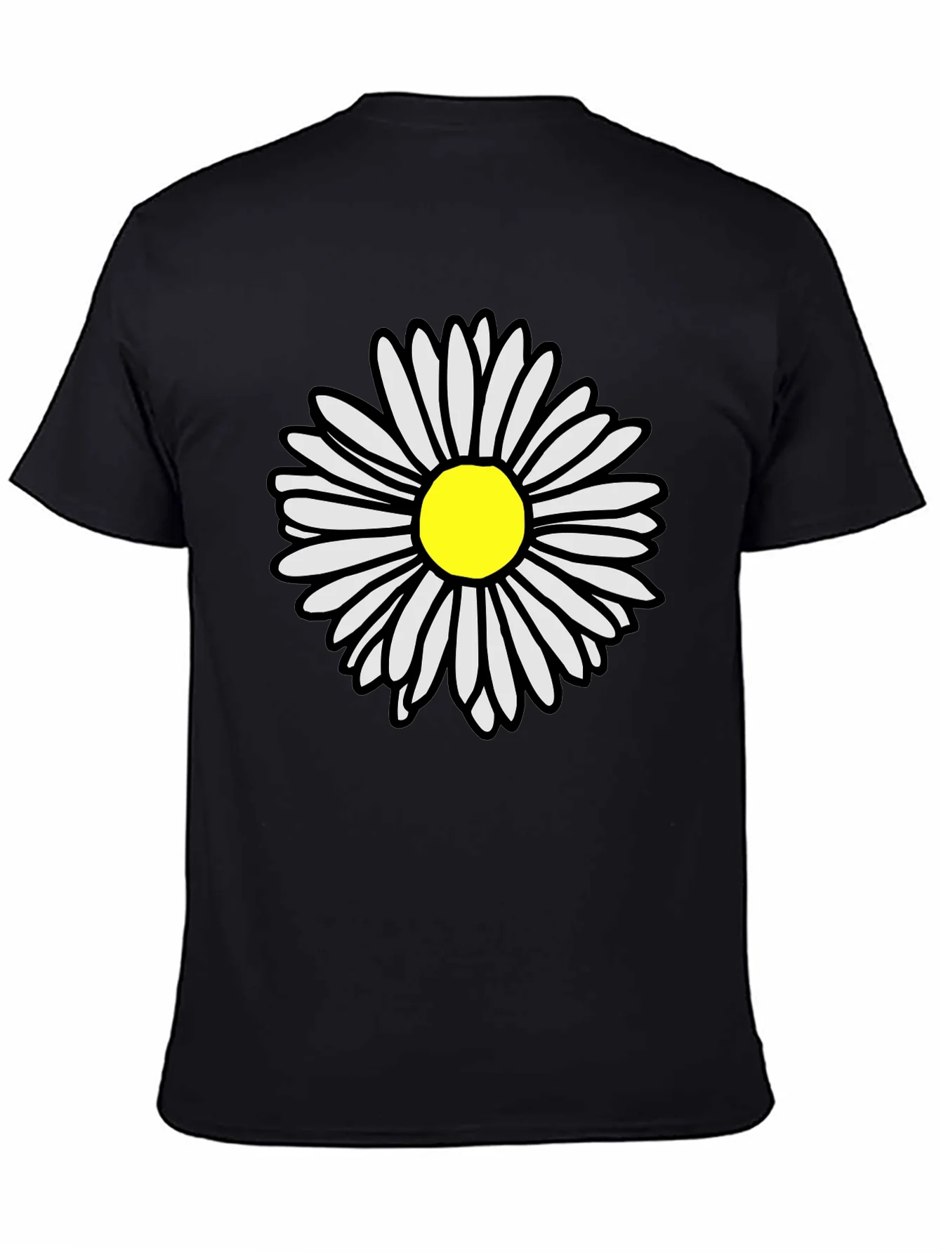 Daisy Flower Graphic Tee - Casual Black T-Shirt