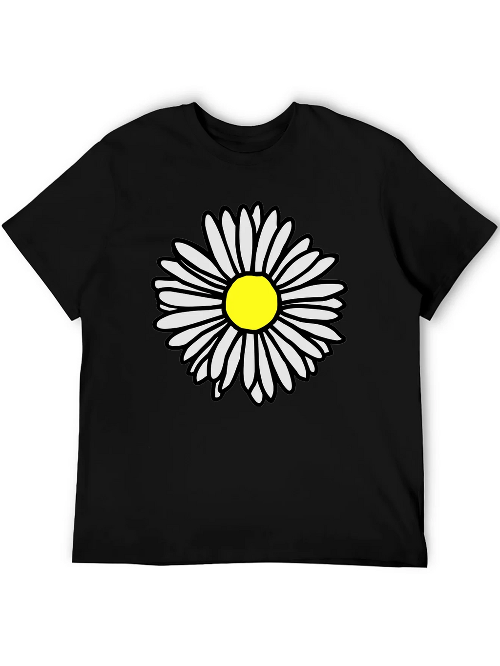 Daisy Flower Graphic Tee - Casual Black T-Shirt