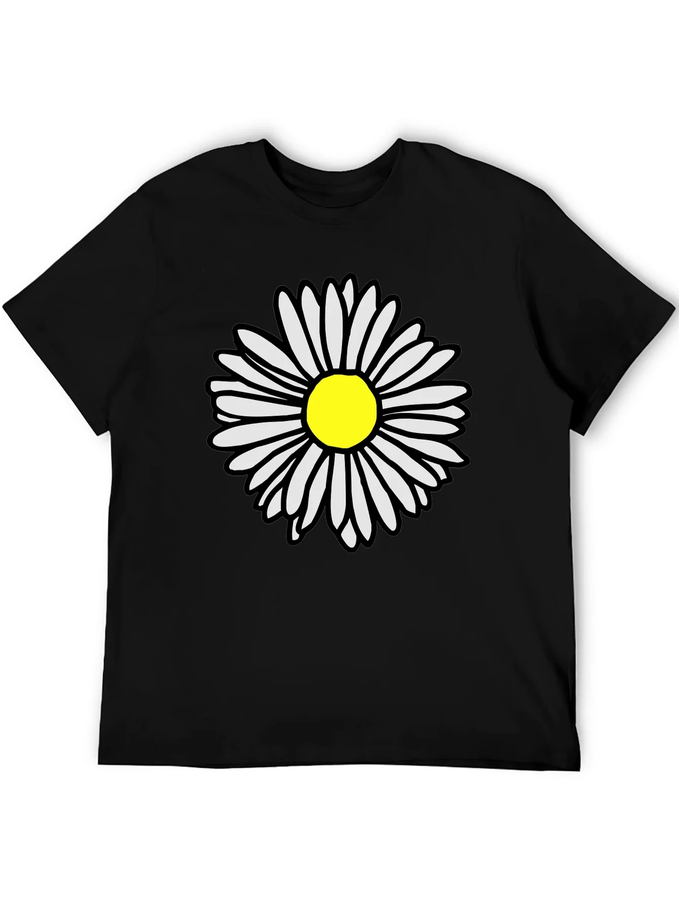 Daisy Flower Graphic Tee - Casual Black T-Shirt