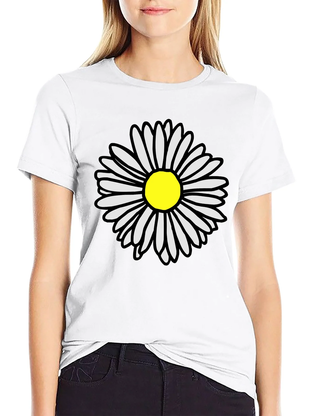 Daisy Flower Graphic Tee - Casual Black T-Shirt
