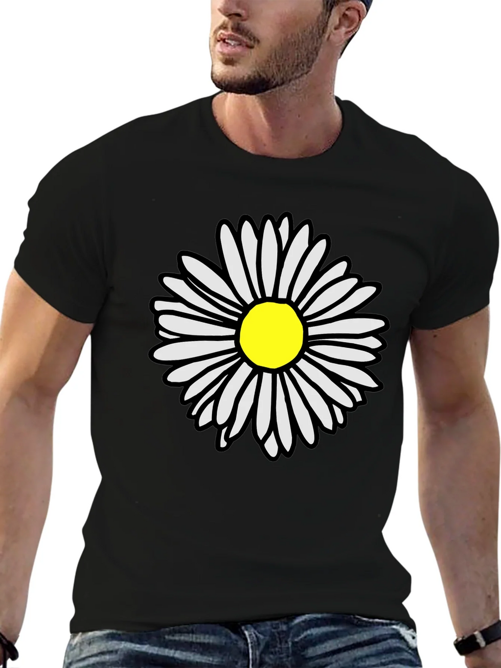 Daisy Flower Graphic Tee - Casual Black T-Shirt