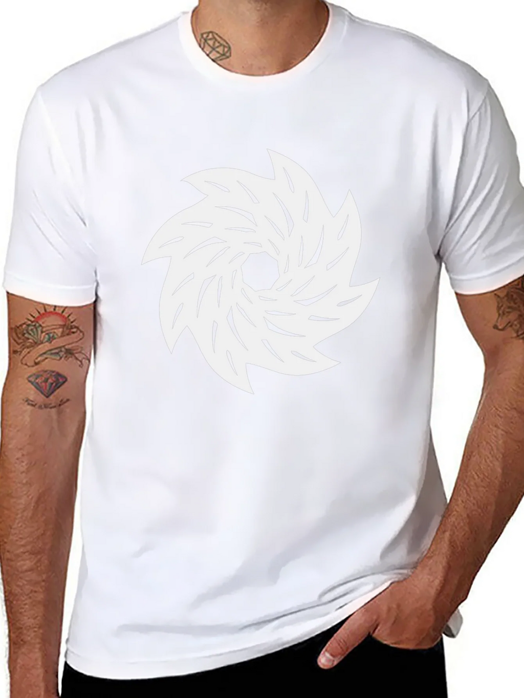 Black Tee with White Abstract Swirl Graphic