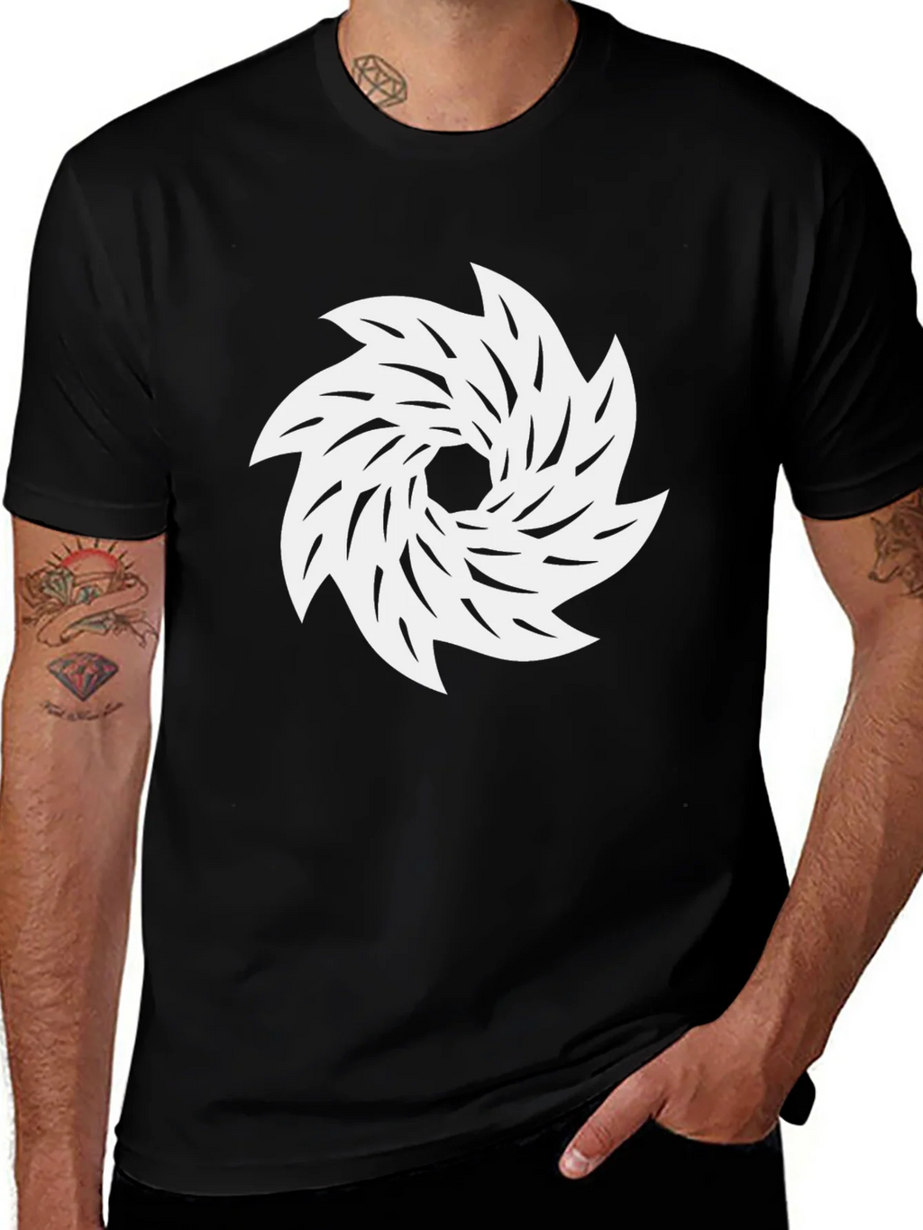 Black Tee with White Abstract Swirl Graphic