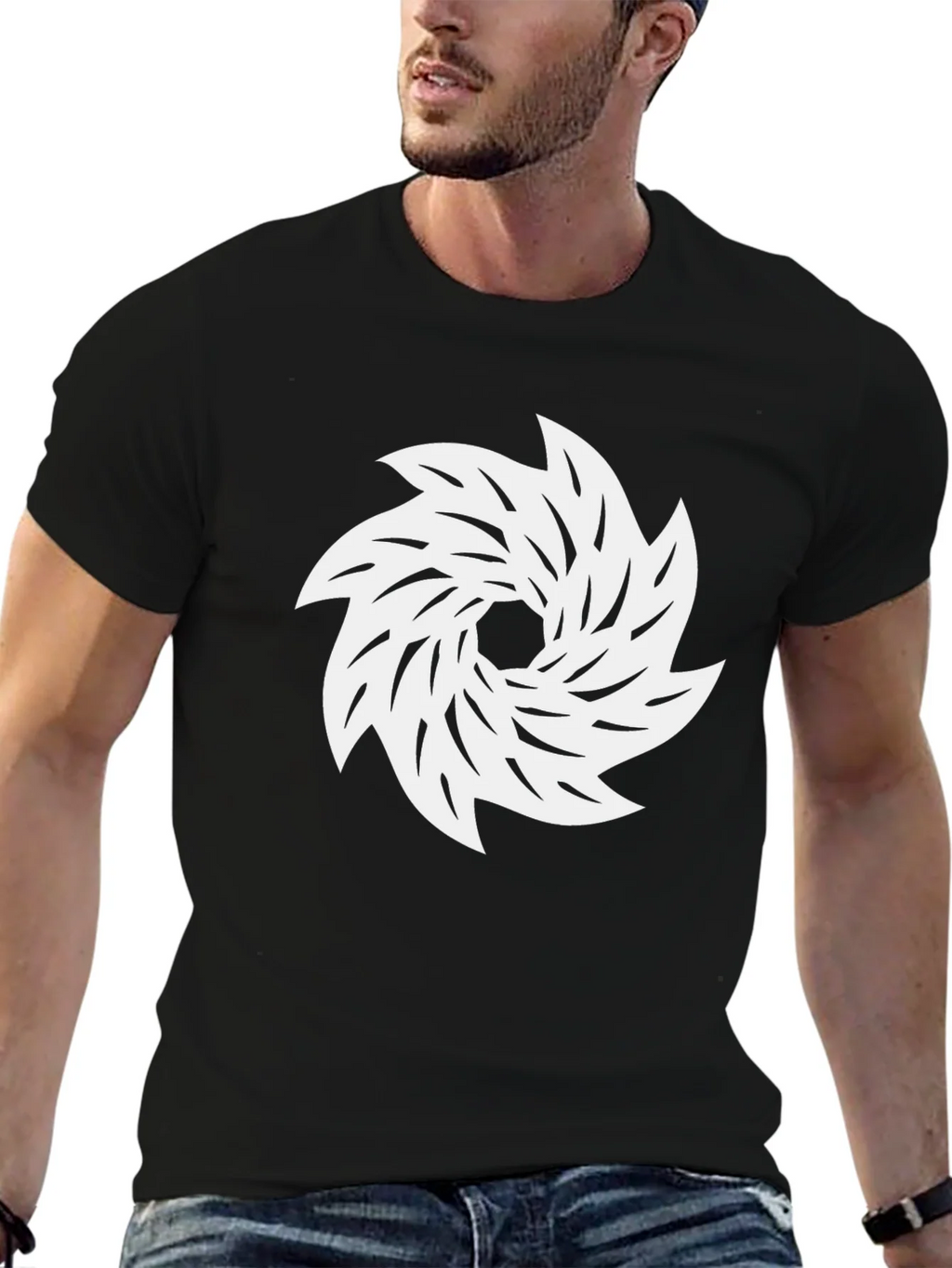 Black Tee with White Abstract Swirl Graphic